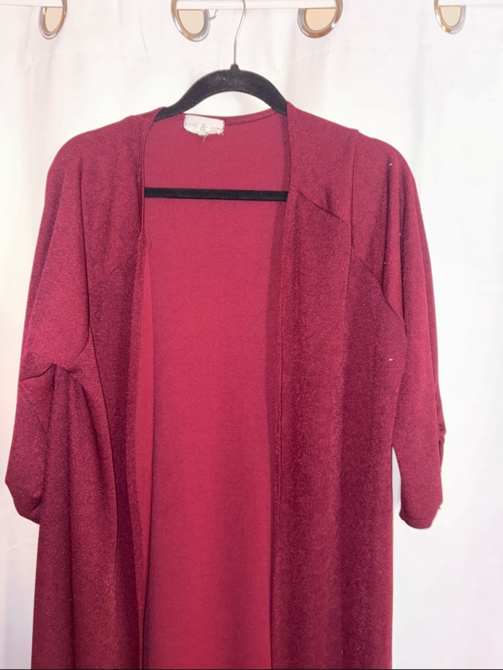 Open-Front Burgundy Longline Cardigan Sweater